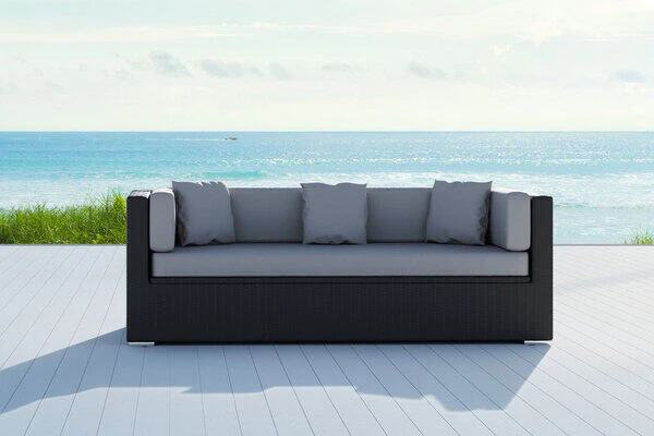OUTFLEXX Dreisitzer-Sofa, Schwarz, Polyrattan, 210x85x70cm, Inkl. Polster + Wasserfeste Kissenbox 4 OUTFLEXX Dreisitzer-Sofa, Schwarz, Polyrattan, 210x85x70cm, Inkl. Polster + Wasserfeste Kissenbox – Bild 4