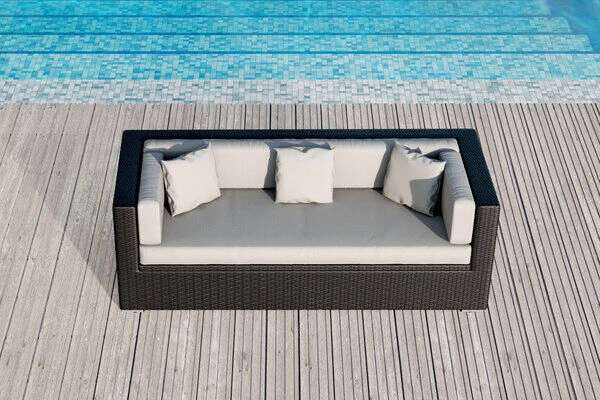 OUTFLEXX Dreisitzer-Sofa, Schwarz, Polyrattan, 210x85x70cm, Inkl. Polster + Wasserfeste Kissenbox 5 OUTFLEXX Dreisitzer-Sofa, Schwarz, Polyrattan, 210x85x70cm, Inkl. Polster + Wasserfeste Kissenbox – Bild 5
