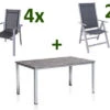 KETTLER Cubic Esstischgarnitur, Silber/anthrazit/grau, Alu/Textilene, Tisch 160x90 Cm, 4 Stapelsessel, 2 Multipo