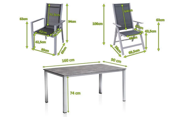 KETTLER Cubic Esstischgarnitur, Silber/anthrazit/grau, Alu/Textilene, Tisch 160x90 Cm, 4 Stapelsessel, 2 Multipo 5 KETTLER Cubic Esstischgarnitur, Silber/anthrazit/grau, Alu/Textilene, Tisch 160x90 Cm, 4 Stapelsessel, 2 Multipo – Bild 5