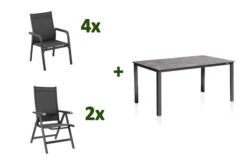 KETTLER Cubic/BasicPlus Esstischgarnitur, Anthrazit, Alu/Kettalit/Textilene, 160x90 Cm, 4 Stapel/ 2 Multipos