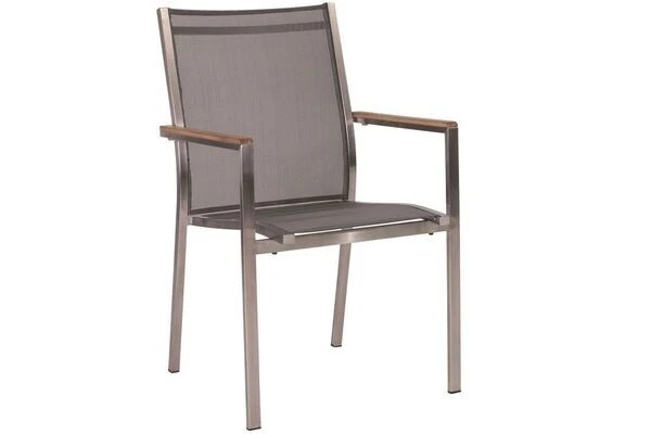 STERN Cardiff Esstischgruppe, Silber/silbergrau, Edelstahl/Teak, Tisch 200/260 X 100 Cm, 6 Stapel-, 2 Multipositionssessel 2 STERN Cardiff Esstischgruppe, Silber/silbergrau, Edelstahl/Teak, Tisch 200/260 X 100 Cm, 6 Stapel-, 2 Multipositionssessel – Bild 2