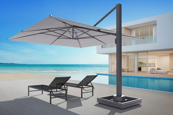 OUTFLEXX Ultimate XL Ampelschirm, Anthrazit/grau, Alu/Spuncrylic®, 450x450cm, Inkl. Befüllbarem Schirmständer 2 OUTFLEXX Ultimate XL Ampelschirm, Anthrazit/grau, Alu/Spuncrylic®, 450x450cm, Inkl. Befüllbarem Schirmständer – Bild 2