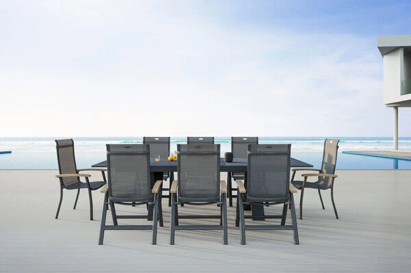 HARTMAN Sondermodell Xanadu / Alice Esstischgarnitur, Xerix/schwarz, Alu/Glaskeramik, 4x4 Textilen, 2 Stapelsessel, 6 Multipos, 220/280x100cm 2 HARTMAN Sondermodell Xanadu / Alice Esstischgarnitur, Xerix/schwarz, Alu/Glaskeramik, 4x4 Textilen, 2 Stapelsessel, 6 Multipos, 220/280x100cm – Bild 2