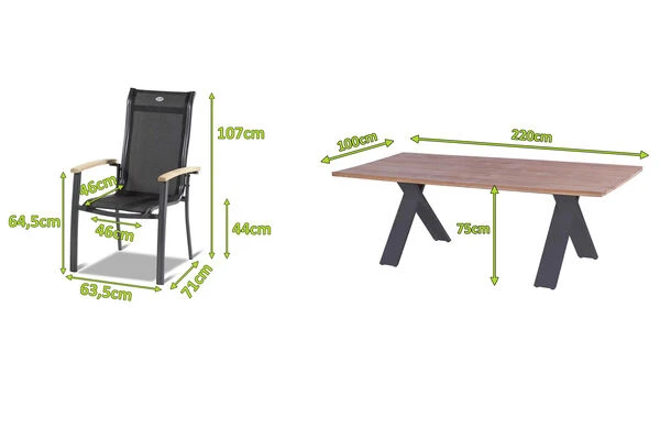 HARTMAN Xanadu / Alice Sitzgruppe, Xerix/schwarz, Alu/Teakholz, 4x4 Textilen, 8 Stapelsessel, 220x100cm 4 HARTMAN Xanadu / Alice Sitzgruppe, Xerix/schwarz, Alu/Teakholz, 4x4 Textilen, 8 Stapelsessel, 220x100cm – Bild 4