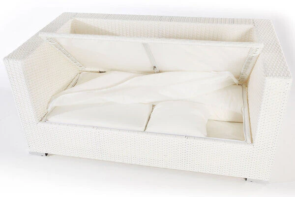 OUTFLEXX 2-Sitzer Sofa, Weiß, Polyrattan, 152x85x70cm, Inkl. Polster, Wasserfeste Kissenbox 2 OUTFLEXX 2-Sitzer Sofa, Weiß, Polyrattan, 152x85x70cm, Inkl. Polster, Wasserfeste Kissenbox – Bild 2