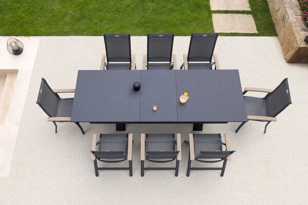 HARTMAN Sondermodell Xanadu / Alice Esstischgarnitur, Xerix/schwarz, Alu/Glaskeramik, 4x4 Textilen, 2 Stapelsessel, 6 Multipos, 220/280x100cm 3 HARTMAN Sondermodell Xanadu / Alice Esstischgarnitur, Xerix/schwarz, Alu/Glaskeramik, 4x4 Textilen, 2 Stapelsessel, 6 Multipos, 220/280x100cm – Bild 3