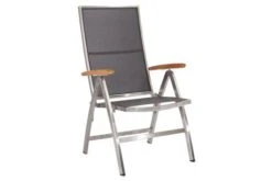 STERN Cardiff Esstischgruppe, Silber/silbergrau, Edelstahl/Teak, Tisch 200 X 100 Cm, 6 Stapel-, 2 Multipositionssessel -Garden Ease Wohnen Verkaufe 4 19777.jpg