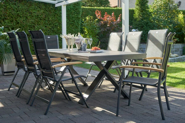 HARTMAN Sondermodell Xanadu / Alice Esstischgarnitur, Xerix/schwarz, Alu/Glaskeramik, 4x4 Textilen, 2 Stapelsessel, 6 Multipos, 220/280x100cm 4 HARTMAN Sondermodell Xanadu / Alice Esstischgarnitur, Xerix/schwarz, Alu/Glaskeramik, 4x4 Textilen, 2 Stapelsessel, 6 Multipos, 220/280x100cm – Bild 4