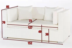 OUTFLEXX 2-Sitzer Sofa, Weiß, Polyrattan, 152x85x70cm, Inkl. Polster, Wasserfeste Kissenbox 7 OUTFLEXX 2-Sitzer Sofa, Weiß, Polyrattan, 152x85x70cm, Inkl. Polster, Wasserfeste Kissenbox -Garden Ease Wohnen Verkaufe 4 2511 2 BOX.jpg