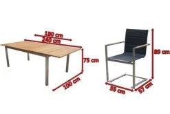 OUTFLEXX Set, Schwarz, Edelstahl/Teak, Tisch 180/240 X 100 Cm, 6 Stapelstühle Gepolstert -Garden Ease Wohnen Verkaufe 5 14137.jpg