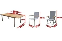 OUTFLEXX Set, Silber, 200/300 X 100 Cm, Edelstahl/Teak, Ausziehtisch, 6 Stapelstühle, 2 Multipositionssessel -Garden Ease Wohnen Verkaufe 5 14150 1.jpg
