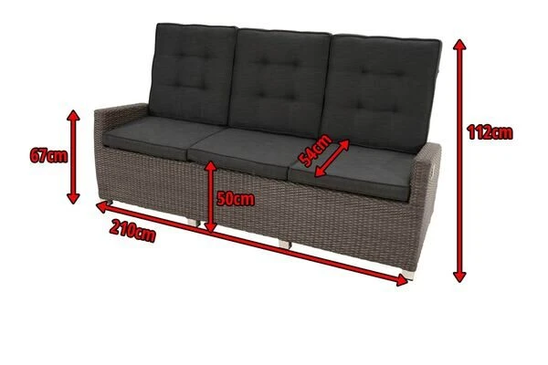 Ploß Rocking Comfort Dining / Lounge 3-Sitzer Sofa, Grau/braun-meliert, Polyrattan, 210x85x112 Cm, Verstellbar 5 Ploß Rocking Comfort Dining / Lounge 3-Sitzer Sofa, Grau/braun-meliert, Polyrattan, 210x85x112 Cm, Verstellbar – Bild 5