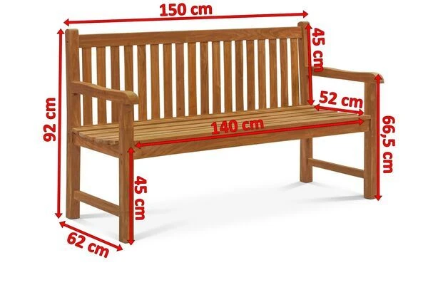 OUTFLEXX Ontario 3-Sitzer Gartenbank, Natur, Teakholz, 150x62x92cm, Fein Geschliffen 5 OUTFLEXX Ontario 3-Sitzer Gartenbank, Natur, Teakholz, 150x62x92cm, Fein Geschliffen – Bild 5