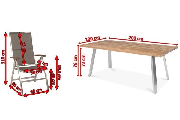 STERN Cardiff Esstischgruppe, Silber/taupe, Edelstahl/Teak, Tisch A-Gestell 200 X 100 Cm, 6 Multipositionssessel 5 STERN Cardiff Esstischgruppe, Silber/taupe, Edelstahl/Teak, Tisch A-Gestell 200 X 100 Cm, 6 Multipositionssessel – Bild 5