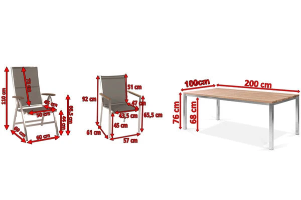 STERN Cardiff Esstischgruppe, Silber/taupe, Edelstahl/Teak, Tisch 200 X 100 Cm, 6 Stapel-, 2 Multipositionssessel 5 STERN Cardiff Esstischgruppe, Silber/taupe, Edelstahl/Teak, Tisch 200 X 100 Cm, 6 Stapel-, 2 Multipositionssessel – Bild 5