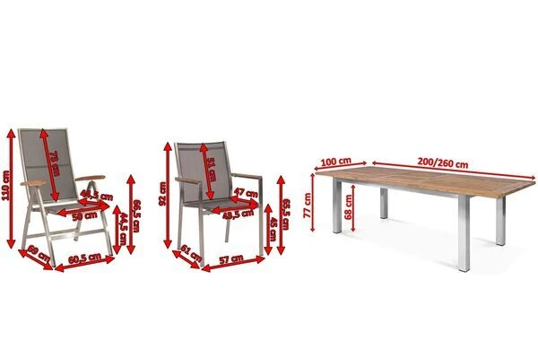 STERN Cardiff Esstischgruppe, Silber/silbergrau, Edelstahl/Teak, Tisch 200/260 X 100 Cm, 6 Stapel-, 2 Multipositionssessel 5 STERN Cardiff Esstischgruppe, Silber/silbergrau, Edelstahl/Teak, Tisch 200/260 X 100 Cm, 6 Stapel-, 2 Multipositionssessel – Bild 5