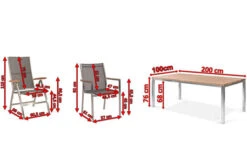 STERN Cardiff Esstischgruppe, Silber/silbergrau, Edelstahl/Teak, Tisch 200 X 100 Cm, 6 Stapel-, 2 Multipositionssessel -Garden Ease Wohnen Verkaufe 5 19777.jpg