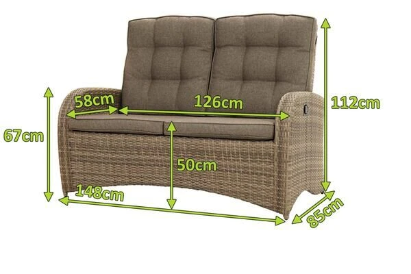 Ploß Rabida Comfort Dining / Lounge 2-Sitzer Sofa, Champagner-meliert, Polyrattan, 148x85x112 Cm, Verstellbar 5 Ploß Rabida Comfort Dining / Lounge 2-Sitzer Sofa, Champagner-meliert, Polyrattan, 148x85x112 Cm, Verstellbar – Bild 5