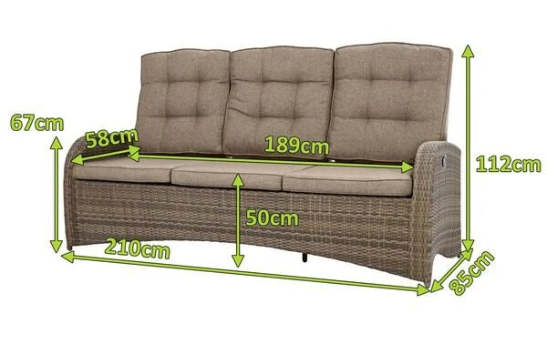 Ploß Rabida Comfort Dining / Lounge 3-Sitzer Sofa, Champagner-meliert, Polyrattan, 210x85x112 Cm, Verstellbar 5 Ploß Rabida Comfort Dining / Lounge 3-Sitzer Sofa, Champagner-meliert, Polyrattan, 210x85x112 Cm, Verstellbar – Bild 5