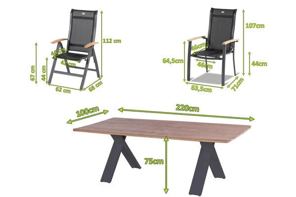 HARTMAN Xanadu / Alice Sitzgruppe, Xerix/schwarz, Alu/Teakholz, 4x4 Textilen, 2 Stapelsessel, 6 Multipos, 220x100cm 5 HARTMAN Xanadu / Alice Sitzgruppe, Xerix/schwarz, Alu/Teakholz, 4x4 Textilen, 2 Stapelsessel, 6 Multipos, 220x100cm – Bild 5