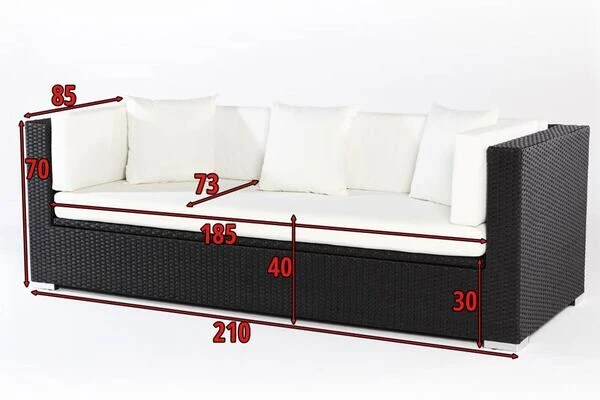 OUTFLEXX Dreisitzer-Sofa, Schwarz, Polyrattan, 210x85x70cm, Inkl. Polster + Wasserfeste Kissenbox 6 OUTFLEXX Dreisitzer-Sofa, Schwarz, Polyrattan, 210x85x70cm, Inkl. Polster + Wasserfeste Kissenbox – Bild 6
