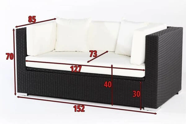 OUTFLEXX 2-Sitzer Sofa, Schwarz, Polyrattan 152x85x70cm, Inkl. Polster Und Wasserfeste Kissenbox 5 OUTFLEXX 2-Sitzer Sofa, Schwarz, Polyrattan 152x85x70cm, Inkl. Polster Und Wasserfeste Kissenbox – Bild 5