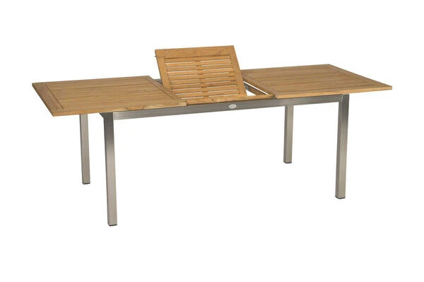 STERN Cardiff Esstischgarnitur, Silber/taupe, Edelstahl/Textilen/FSC-Teakholz, 162/220 X 90 Cm, 6 Multipos, Butterfly-Auszug 6 STERN Cardiff Esstischgarnitur, Silber/taupe, Edelstahl/Textilen/FSC-Teakholz, 162/220 X 90 Cm, 6 Multipos, Butterfly-Auszug – Bild 6